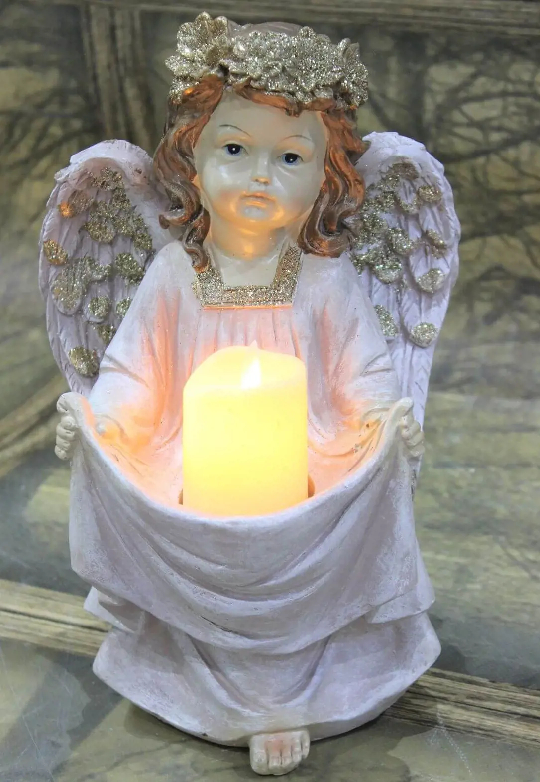 26691 ANJEL RUZOVY SO SV.LED 31cm
