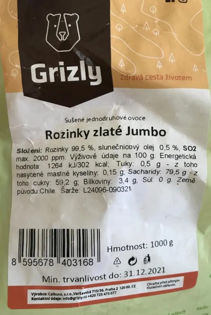 CK GRIZLY HROZIENKA ZLATE JUMBO 1kg